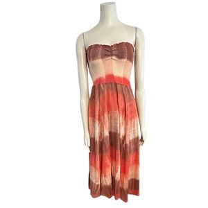Ya-Ya Boho Linen Strapless Tube Midi Maxi‎ Tie Dye Dress Womens Medium